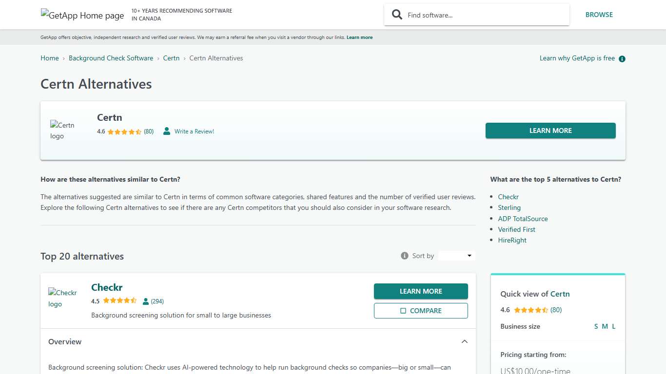 Top 20 Certn Alternatives GetApp Canada 2026